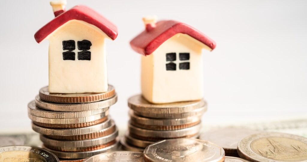 House on coins, finance leasing concept.